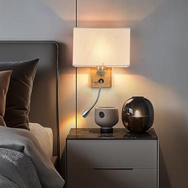 Imagem de GZZBMY E27 Arandela Lâmpada de Parede Interior LED Lâmpada de Leitura 360° Giratória Lâmpadas de Parede com Interruptor Sombra de Tecido Quadrado Iluminação de Parede Moderna para Sala de Estar Quarto