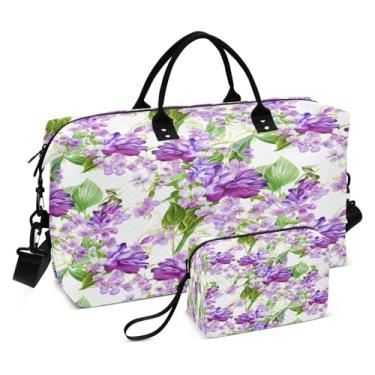 Imagem de CEBUGI Bolsa feminina acolchoada com flores roxas, grande, bolsa de viagem de fim de semana, bolsas hospitalares para trabalho de parto e parto