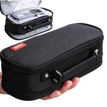 Imagem de Estojo Escolar Organizador Infantil 2 Divisórias Internas Zíper Interno Organizadora Lapis e Canetinhas Necessaire Viagem Feminino Masculino (preto)