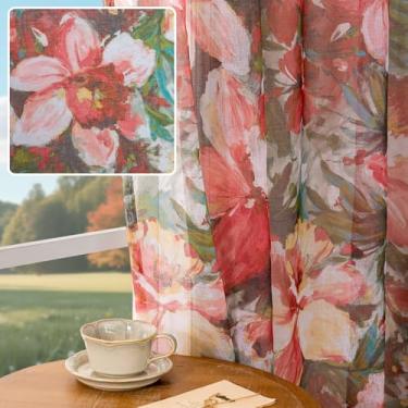 Imagem de Conkov Cortinas transparentes florais vintage para sala de jantar 246 cm de comprimento e chiques gastos com estampa jacobina cortinas de casa de campo com núcleo de janela para sala de estar, quarto