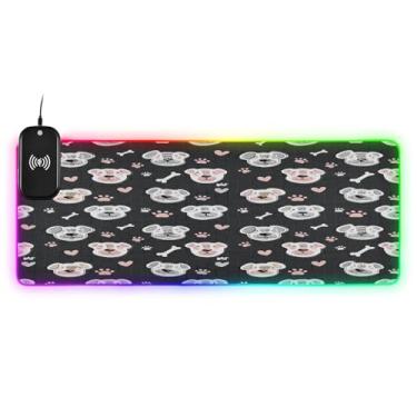 Imagem de CEBUGI Mouse pad de carregamento sem fio Cute Dog 15 W rápido para jogos com iluminação LED 14 RGB para jogos, PC, laptop, mesa 90,9 x 39,9 cm