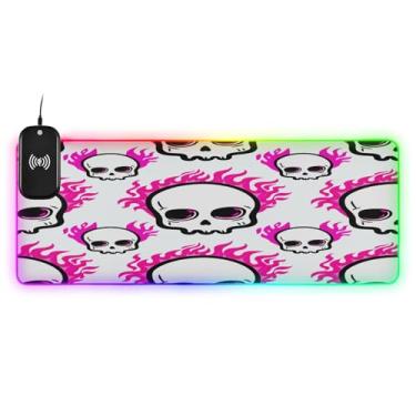 Imagem de CEBUGI Skulls Mouse Pad de carregamento sem fio 15W mouse pad rápido para jogos com 14 iluminação LED RGB para jogos, PC, laptop, mesa 80 x 30 cm