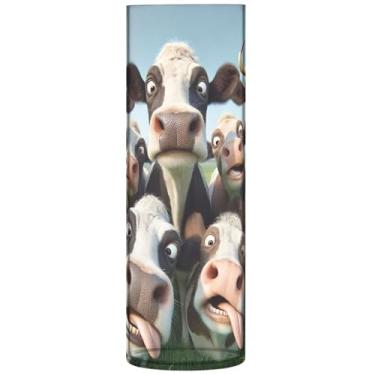 Imagem de Vaso cilíndrico de vacas fofas, animais de fazenda, para flores, vasos altos de plástico personalizados, estampa fofa, decoração de quarto, 30 cm x 9,9 cm