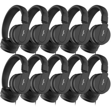 Imagem de Fones de ouvido para sala de aula a granel pacote com 10 – fones de ouvido infantis para alunos do ensino fundamental e médio, volume de 93 dB, fone de ouvido com fio com microfone, conector durável