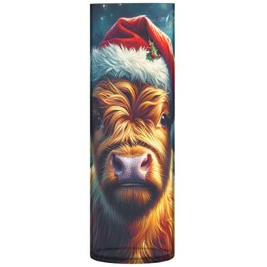 Imagem de Lindos vasos altos de plástico de Natal Highland Calf Vasos cilíndricos decorativos fofos para decoração floral de sala de estar, 30 cm x 9,9 cm