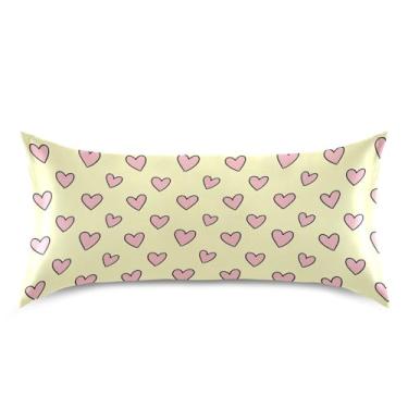 Imagem de Wassud Fronha de cetim rosa dia dos namorados para cabelo e pele fronhas de seda lisa king size respiráveis com fecho de envelope