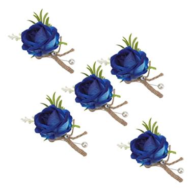 Imagem de GLOGLOW Suprimentos de Casamento Corsage de Flores Artificiais, Estilo Coreano, Plástico, 5 Peças, 5,1 X 3,1 Polegadas, para Noiva e Noivo Casamento Boutonniere Nan (Azul)