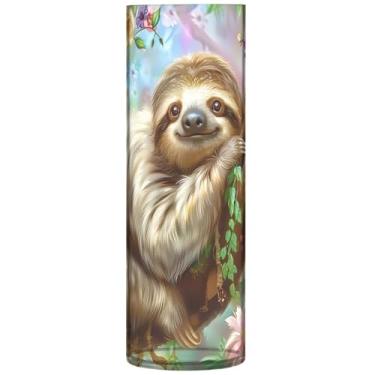 Imagem de Linda preguiça floral árvore cilíndrica vasos de flores para buquê vasos altos personalizados para impressão de flores, decoração moderna de quarto, 30 cm x 9,9 cm