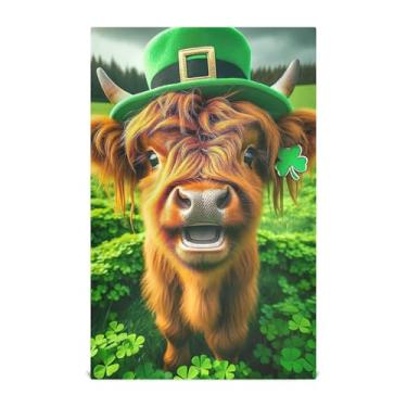 Imagem de Toalhas de chá fofas Highland Cow Calf St Patricks Toalhas de prato para cozinha panos de prato decorativos absorventes de secagem rápida 45 x 71 cm, 1 pacote