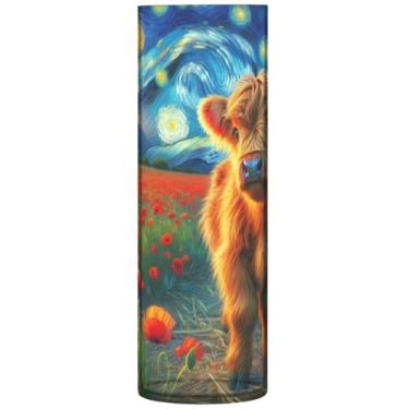 Imagem de Vasos de flores cilíndricos para buquê de vaca highland papoula flor estrelada grande vasos de outono floral personalizado decoração de outono para quarto, 30 cm x 9,9 cm