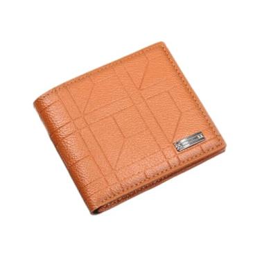 Imagem de Carteira masculina dobrável fina minimalista com bolso frontal, carteira de couro PU de grande capacidade, clipe para dinheiro para homens, Café leve/padrão geométrico, Moderno