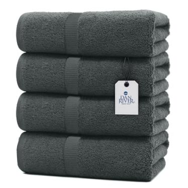 Imagem de DAN RIVER Pacote com 4 toalhas de banho de algodão – 61 x 122 cm, leve, super absorvente, secagem rápida, toalhas de corpo grossas macias e duráveis para casa, academia e spa, cinza