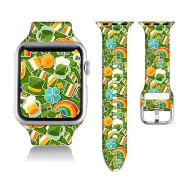 Imagem de Pulseira de substituição compatível com Clover Apple Watch série 11 10 9 8 7 6 5 4 3 2 1 SE.42 mm/44 mm/45 mm. Presentes de São Patrício verde trevo