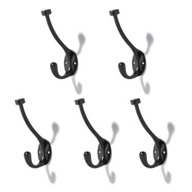 Imagem de CABDM O pacote com 5 ganchos para casacos resistentes são adequados para sobretudos, chapéus, chaves/bolsas/roupões de banho, e os ganchos pretos foscos são adequados para uso doméstico e comercial
