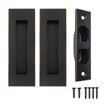 Imagem de Fihatokus Puxadores de porta de bolso, puxadores embutidos de 12 cm com puxador de borda, ferragens de porta de bolso de aço inoxidável 304, bronze polido a óleo