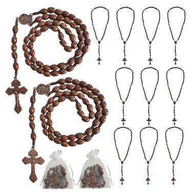 Imagem de Bovemee Rosário de bolso para medalha de São Bento, contas de madeira marrom católica com medalha de san benitol e crucifixo, 23 cm, 9 Inch, Madeira, Sem Pedra Preciosa