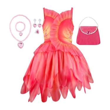 Imagem de GRIVOS Vestido de fantasia rosa para meninas, bruxa, babados, princesa, festa, baile, Halloween, cosplay, roupas com acessórios, rosa, 9-10 Anos