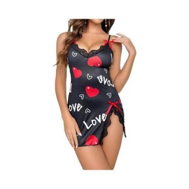 Imagem de Camisola Feminina Com Decote V Profundo E Renda Floral, Estampa De Cor