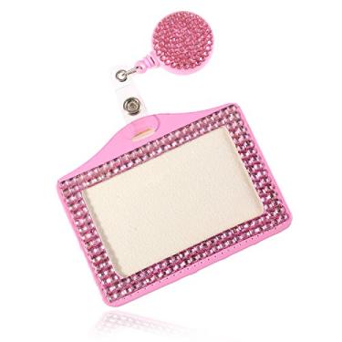 Imagem de Cordão de cristal rosa para bebês puramente feito à mão bonito com strass + suporte de cartão horizontal para cartão de visita