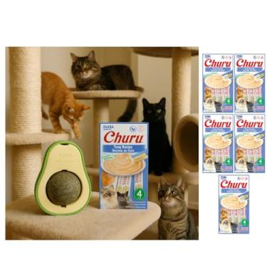 Imagem de Kit Abacate Catnip + 24 Tubetes Petisco Gato Estímulo Sensorial Relaxamento Felino (Pequeno, Atum e Frango)