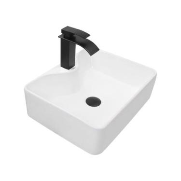 Imagem de Kit Cuba Pia Louça Cerâmica Banheiro C/Torn e Vál Preto 29 - Smart Nor