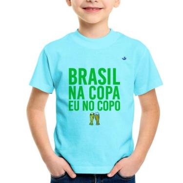 Imagem de Camiseta Infantil Brasil na Copa eu no copo - Foca na Moda, Azul claro