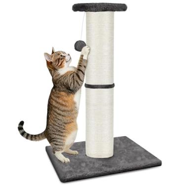 Imagem de PAWSCRAT Poste arranhador para gatos de 81 cm de altura, arranhador de sisal natural de grande diâmetro com bola pendurada, resistente a arranhões e durável, arranhador alto para gatos em ambientes