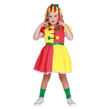 Imagem de Fantasia Boneca Emília Infantil Completa Vestido Peruca e Polaina - Fa