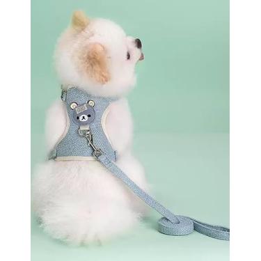 Imagem de Peitoral e coleira para cães e gatos, colete macio com corda, peitoral ajustável para passear, apenas para cães pequenos e gatos, tamanho M, azul