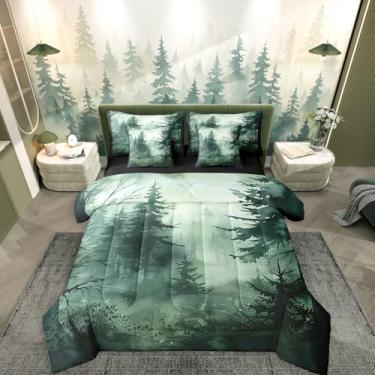 Imagem de Erosebridal Jogo de cama de floresta com 7 peças, natureza, verde, árvores, enevoado, para homens, floresta, plantas naturais, edredom Queen