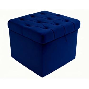 Imagem de Puff Baú Capitonê 50x50x45cm Vit Decor – Suede Bege – Assento, Organizador e Decoração (Azul Marinho)