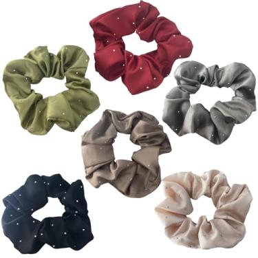 Imagem de MARYLAVENDER Tecido de cetim laços de cabelo grosso elásticos de cabelo com strass para todos os tipos de cabelo sem costura pôneis elásticos suportes de rabo de cavalo para cabelo grosso acessórios