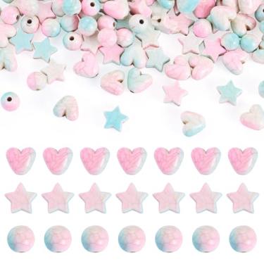 Imagem de Elecrelive 120 peças contas de coração crackle estrela redonda contas acrílicas imitação turquesa dois tons para o dia dos namorados pulseira colar brinco artesanato