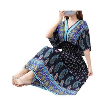 Imagem de Vestido Midi Boêmio Com Decote Em V Colorido Para Mulheres, Moda Chic 