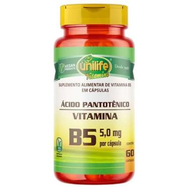 Imagem de Vitamina B5 Ácido Pantotênico Vegana 60 caps 500mg - Unilife, Unissex,