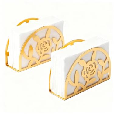 Imagem de Ricomboo Pacote com 2 porta-guardanapos rosa para mesa, porta-guardanapos modernos de metal dourado para mesas de jantar e bancadas de cozinha, dispensador de guardanapos de papel para uso interno e