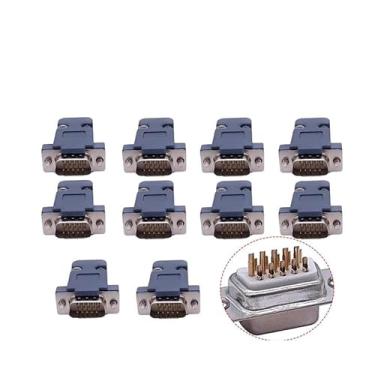 Imagem de 10 peças DB9 conector núcleo VGA Pl9pin soquete fêmea macho tipo D SUB DB15 (DB15 macho dourado-01)