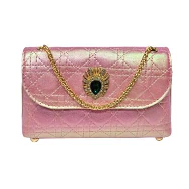 Imagem de Bolsa clutch feminina com textura de malha rosa, bolsas formais para coquetéis de casamento, cristal de gota de água verde em forma de pavão