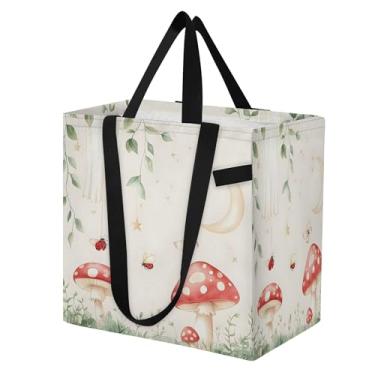 Imagem de SEHANY Sacola de compras reutilizável de cogumelo herb com alças reforçadas, bolsa de compras de lona dobrável à prova d'água de grande capacidade para viagem, cozinha, praia