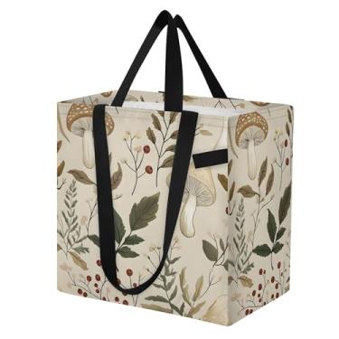 Imagem de SEHANY Sacola de compras reutilizável de cogumelo herb com alças reforçadas, bolsa de compras de lona dobrável à prova d'água de grande capacidade para viagem, cozinha, praia