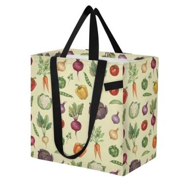 Imagem de SEHANY Sacolas de compras reutilizáveis de vegetais em aquarela com alças reforçadas, bolsa de compras de lona dobrável à prova d'água de grande capacidade para viagem, cozinha, praia