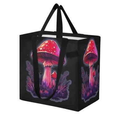 Imagem de SEHANY Sacola de compras reutilizável de cogumelo herb com alças reforçadas, bolsa de compras de lona dobrável à prova d'água de grande capacidade para viagem, cozinha, praia