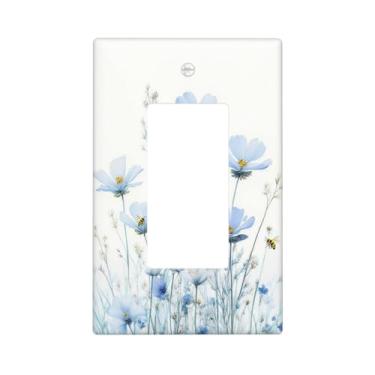 Imagem de Capas decorativas para interruptores de luz azul fresco Cosmos Flor e Abelha 1 Gang Rocker Outlet Placa decorativa para interruptores de luz GFCI Capas para decoração de casa