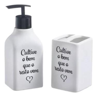Imagem de Jogo Lavabo Banheiro Dispenser Porta Sabonete Líquido Cultive O Bem - 