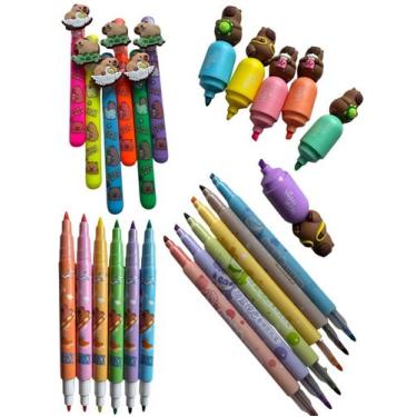 Imagem de Canetinha Capivara Marca Texto Duplo Volta as Aulas Colorido - MLBpel,