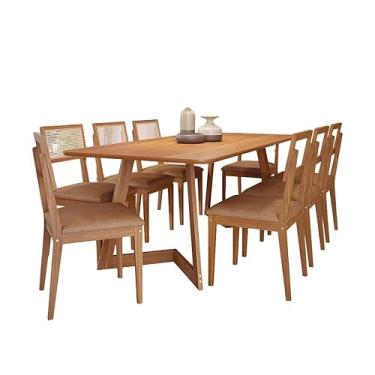Imagem de Sala De Jantar Caju 2,10 Sem Vidro 8 Cadeiras Palmas Madeira/Cinamomo/Kaki
