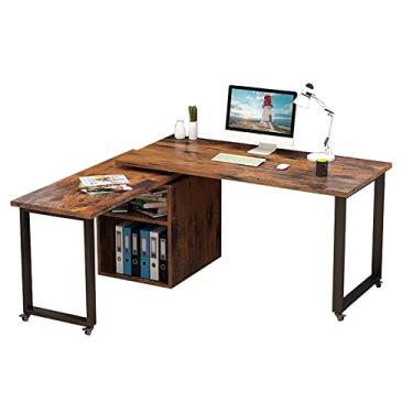 Imagem de U5GAAALPPQ9 Mesa dobrável para computador, mesa de escritório em casa ajustável com armários de armazenamento e topo espaçoso, mesa de jogos com design telescópico (marrom)