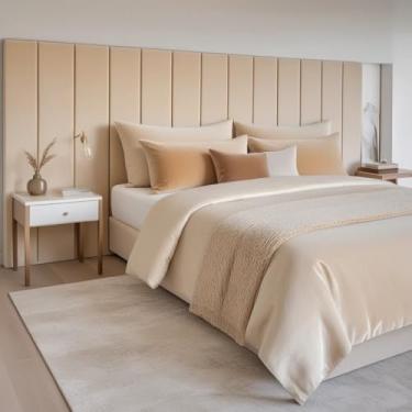 Imagem de Cabeceira Cama Box 110x20cm Kit Modular Estofada com Fita Autoadesiva, Painel Decorativo para Quarto(King Extra - 11,Cinza claro)