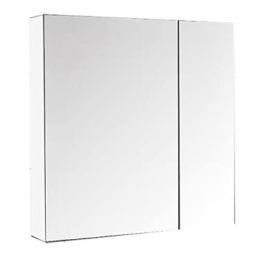 Imagem de U5GAAALPPQ9 Armário de banheiro montado na parede com portas duplas espelhadas, armário de parede de medicamentos de banheiro com portas e prateleiras prateleiras de armazenamento com menos montagem