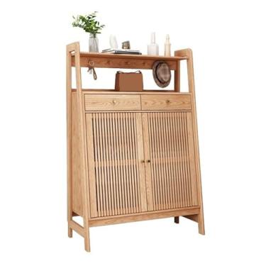 Imagem de Organizador de sapatos Armário de armazenamento de sapatos com 2 portas e 2 gavetas, moderno armário de sapatos de madeira maciça, prateleiras ajustáveis, sapateira independente para armário de